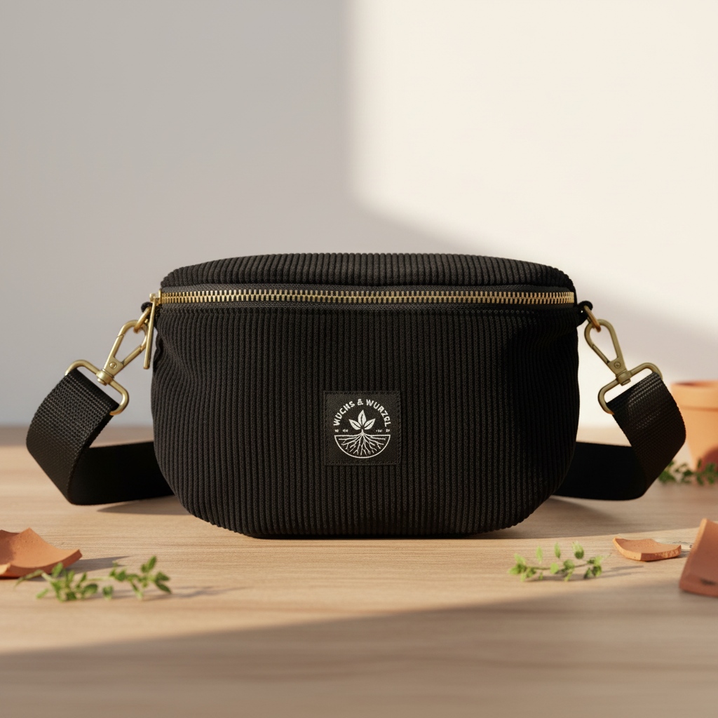 Wuchs&Wurzel Cord Tasche in Schwarz